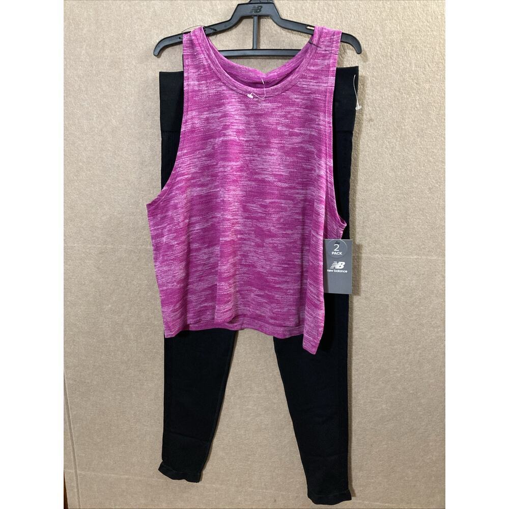 New Balance Women's Athletics Tank & Leggings Set Sz M New 2 Pack Pink Black $80